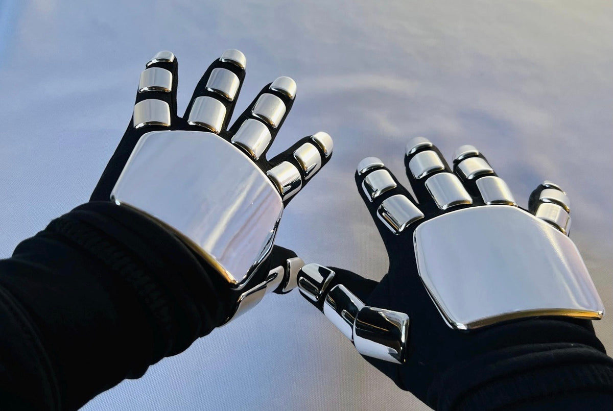 Thomas Bangalter chrome gloves, Thomas Bangalter costume accessories, Thomas Bangalter costume gloves, cosplay accessories, Guy-Manuel