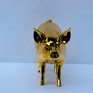 Golden Pig Figurine: Handmade Chrome Chinese Zodiac Decor