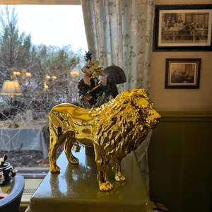 Handmade Golden Chrome Lion Sculpture: Home Decor