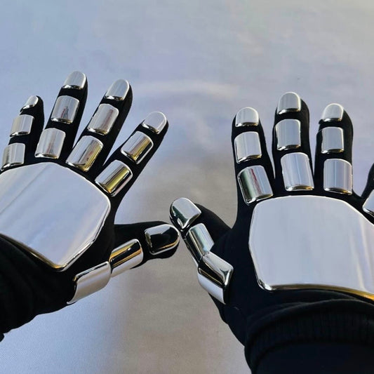 Thomas Bangalter chrome gloves, Thomas Bangalter costume accessories, Thomas Bangalter costume gloves, cosplay accessories, Guy-Manuel
