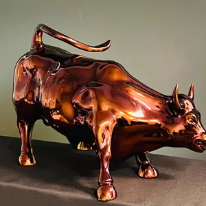 Handmade Chrome Charging Bull Statue: Wall Street Home Decor