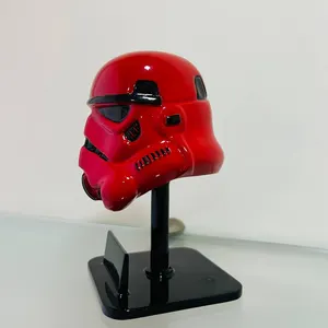 Red Stormtrooper Helmet on Stand: Handmade Star Wars Decor