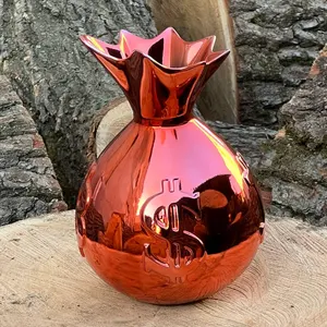 Red Chrome Bag Vase: Luxury Home Decor with Leather Handles