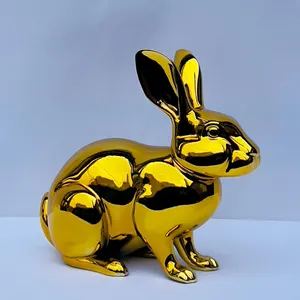 Golden Rabbit Statue: Handmade Chrome Chinese Zodiac Home Decor