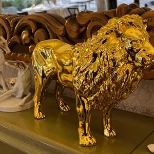 Handmade Golden Chrome Lion Sculpture: Home Decor