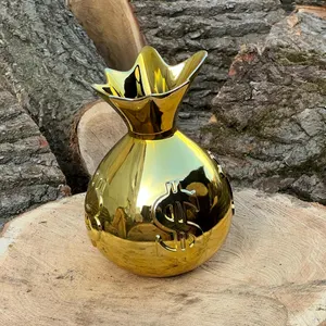 Handmade Gold Bag Vase: Luxury Home Decor with Leather Trim
