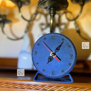 Handmade Leather Tabletop Clock: Vintage Style Desk Decor