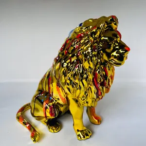 Handmade Chrome Lion Statue: Modern Regal Decor