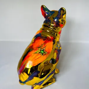Handmade Chrome French Bulldog Statue: Colorful Home Decor