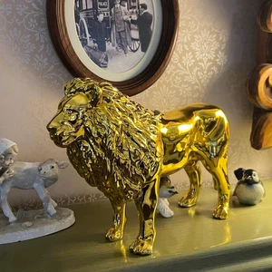 Handmade Golden Chrome Lion Sculpture: Home Decor