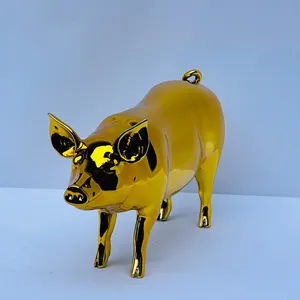 Golden Pig Figurine: Handmade Chrome Chinese Zodiac Decor