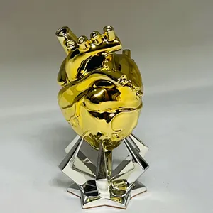 Handmade Chrome Heart Sculpture: Modern Art Decor, Leather Base
