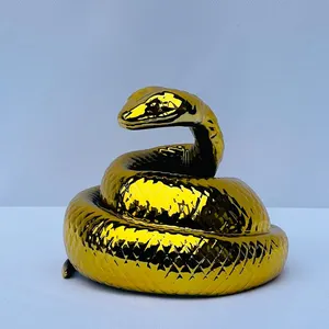 Chrome Gold Snake Figurine: Chinese Zodiac Home Decor