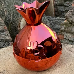 Red Chrome Bag Vase: Luxury Home Decor with Leather Handles