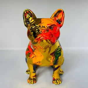 Handmade Chrome French Bulldog Statue: Colorful Home Decor