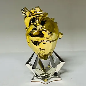 Handmade Chrome Heart Sculpture: Modern Art Decor, Leather Base