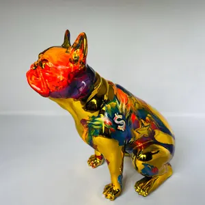 Handmade Chrome French Bulldog Statue: Colorful Home Decor
