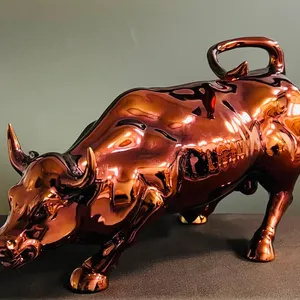 Handmade Chrome Charging Bull Statue: Wall Street Home Decor