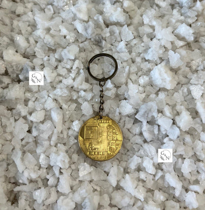 Bitcoin Coin Keychain: Gold Crypto Jewelry