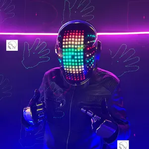 Guy-Manuel Cosplay Helmet & Gloves - LED Chrome Set