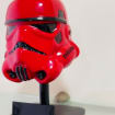 Red Stormtrooper Helmet on Stand: Handmade Star Wars Decor