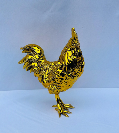 Chrome Gold Rooster Figurine: Handmade Chinese Zodiac Gift