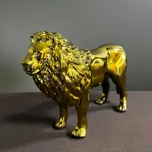Handmade Golden Chrome Lion Sculpture: Home Decor