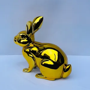 Golden Rabbit Statue: Handmade Chrome Chinese Zodiac Home Decor
