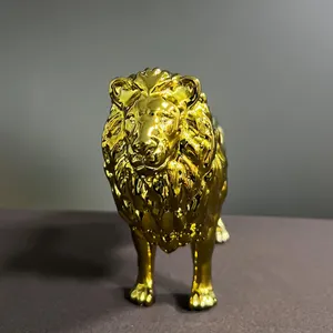 Handmade Golden Chrome Lion Sculpture: Home Decor