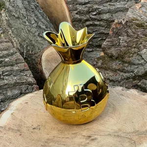 Handmade Gold Bag Vase: Luxury Home Decor with Leather Trim