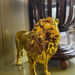 Handmade Golden Chrome Lion Sculpture: Home Decor