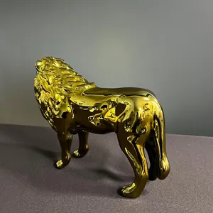 Handmade Golden Chrome Lion Sculpture: Home Decor