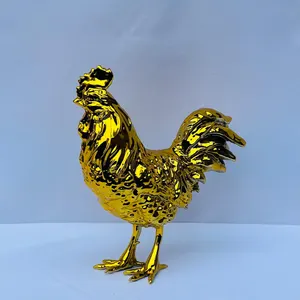 Chrome Gold Rooster Figurine: Handmade Chinese Zodiac Gift