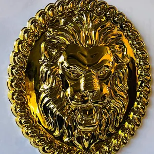 Handcrafted Chrome Lion Wall Art: Cast Plastic Sculpture