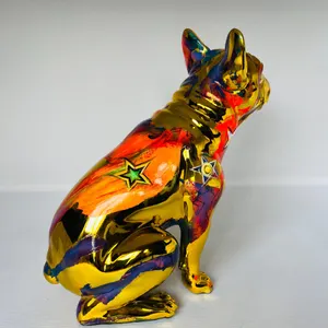 Handmade Chrome French Bulldog Statue: Colorful Home Decor