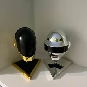 Chrome Helmet on Stand, Guy-Manuel de Homem-Christo Inspired Chrome Gold Helmet, Display Helmet, Cosplay Helmet, Decorative Helmet Stand