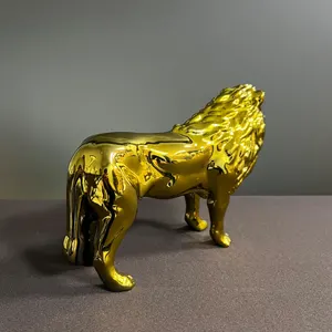 Handmade Golden Chrome Lion Sculpture: Home Decor