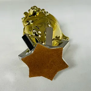 Handmade Chrome Heart Sculpture: Modern Art Decor, Leather Base