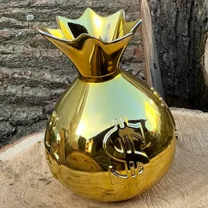 Handmade Gold Bag Vase: Luxury Home Decor with Leather Trim
