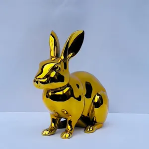 Golden Rabbit Statue: Handmade Chrome Chinese Zodiac Home Decor