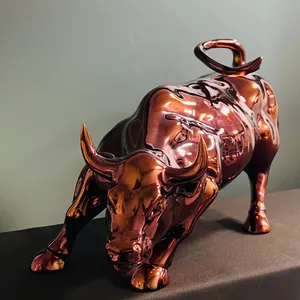 Handmade Chrome Charging Bull Statue: Wall Street Home Decor