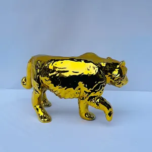 Handmade Chrome-Plated Golden Tiger Figurine: Chinese Zodiac Decor
