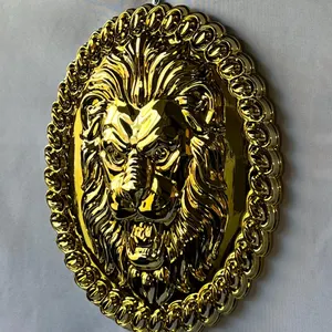 Handcrafted Chrome Lion Wall Art: Cast Plastic Sculpture
