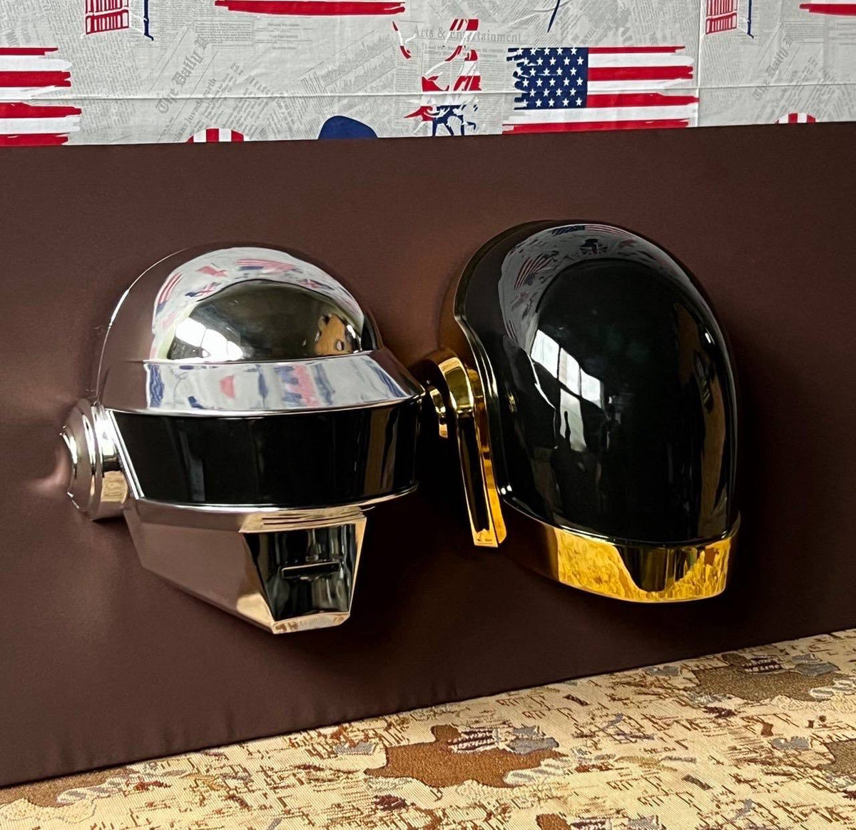 Daft Punk Helmet Wall Art: Chrome Thomas & Guy-Manuel Set